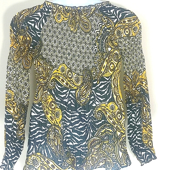 Sharagano Zebra Print Gold Baroque Paisley Tunic Top Long Sleeve Small S Mobwife - Picture 3 of 3